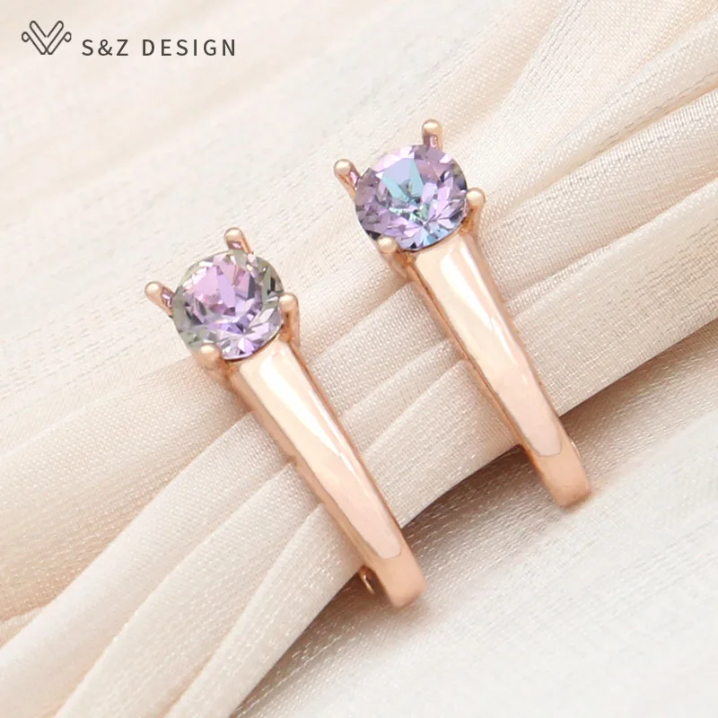 S&Z DESIGN New Fashion Round Crystal Drop Earring Metal Geometry Eardrop For Women Girl Wedding Party Elegant Jewelry Fine Gift