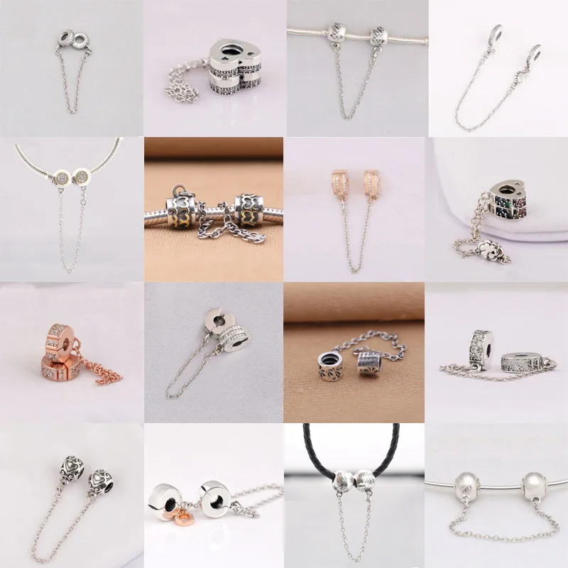 

925 Sterling Silver Jewelry Safty Chain Charms Beads Fit Silver Charm Bracelet for Women DIY Jewelry