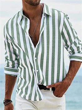Men's Long Sleeve Shirt Striped Shirt Comfortable Casual Vacation Fashion Hawaiian Extra Large Size Men's Clothing XS-6XL