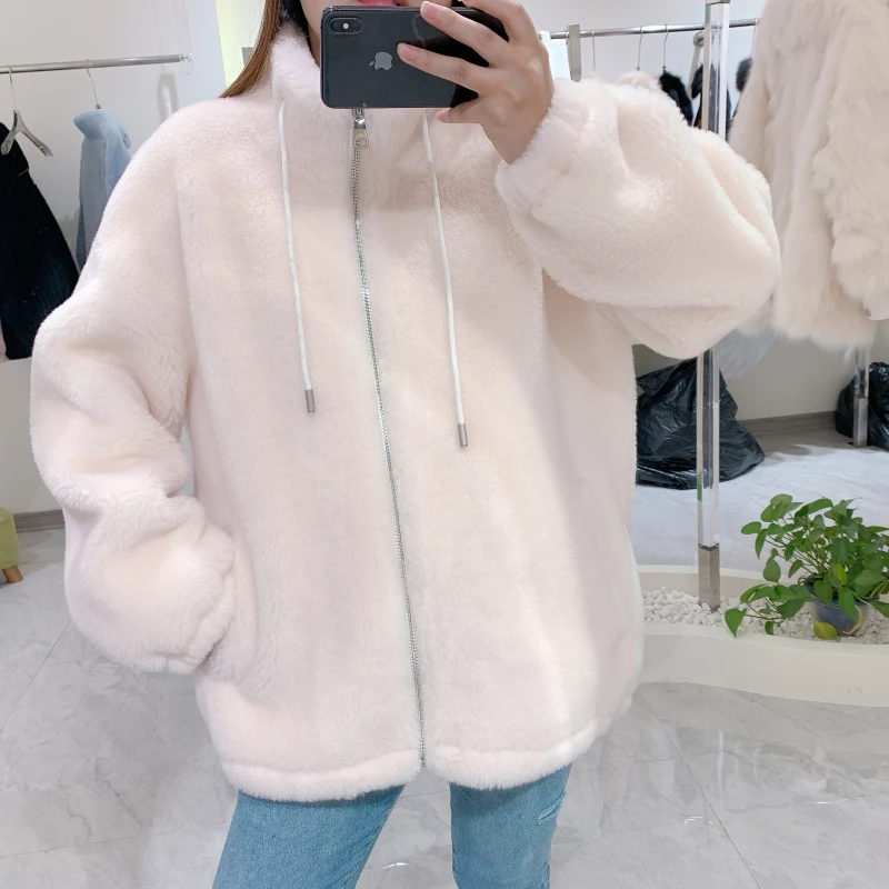 Winter Autumn New Granular Women's Sheepskin Jacket Coat Women Thick Warm Shearing Real Fur Hooded Wool Fur Coat Real Fur