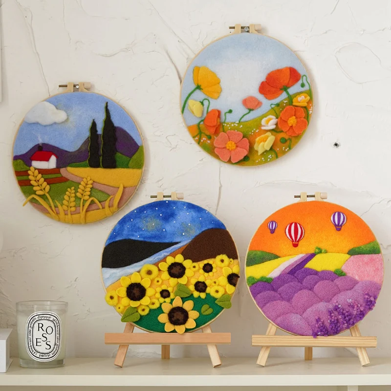 

Non-Finish DIY Wool Felting Painting Needle Embroidery Poked Wool Felt Flower Material Package for Home Decors Crafts Gift