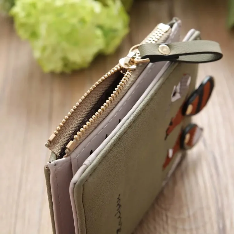 Vintage Leather Wallets Cartoon Animal Fox Candy Colored Girls Coin Bags Women Key Wallets Cute Mini ID Card Holder