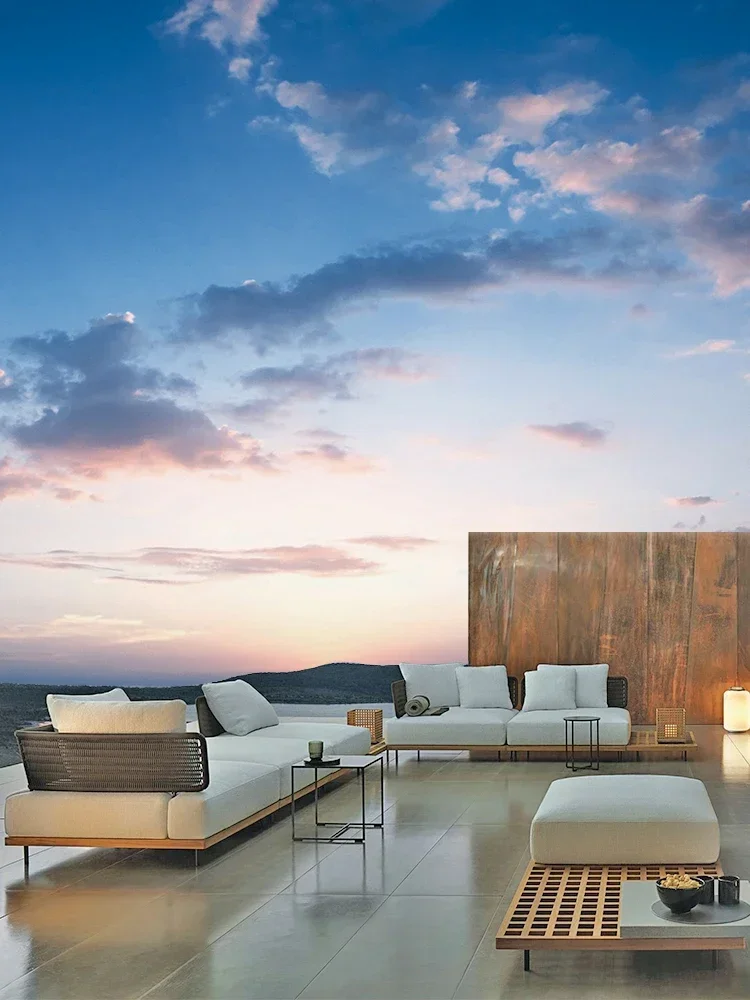 

Custom Outdoor Sofa Courtyard Villa Teak Tea Table Combination Outdoor Outdoor Terrace Rattan Chair Leisure Furniture