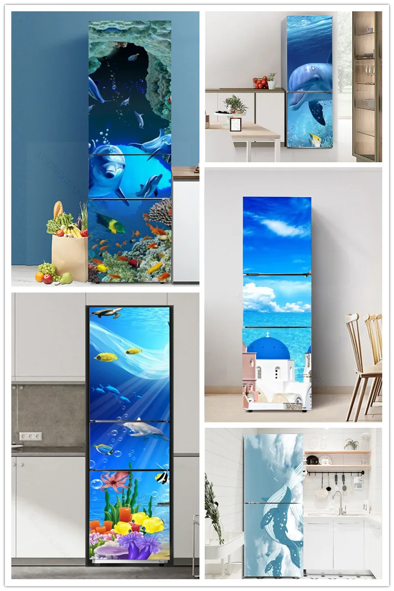 

3D self-adhesive refrigerator cling film freezer stickers refrigerator door stickers ocean dolphin wall stickers custom