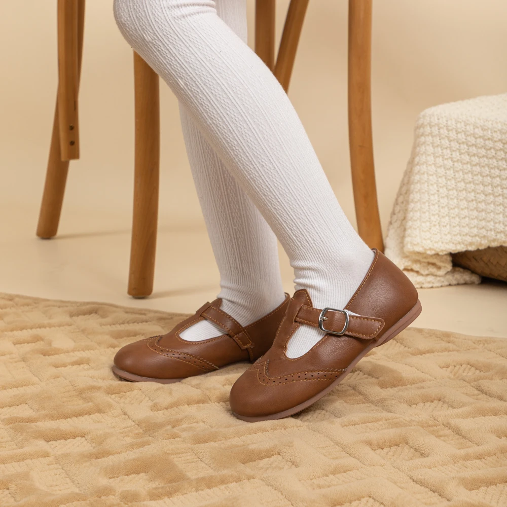 Mädchen T-Riemen Brogue Mary Jane Ballerinas Kleinkinder Einzelriemen Schuluniform Schuhe – Detail 12