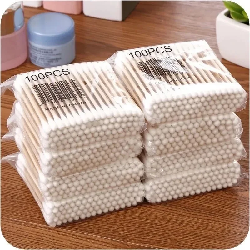 100Pcs Double Head Cotton Bamboo Sticks Cotton Swab Swab Disposable Buds For Beauty Makeup Nose Ears Cleaning