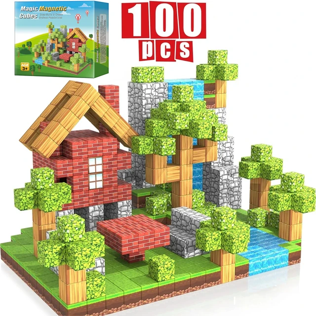 100 יחידות קוביות מגנטיות לבניית צעצועים עבור ילדים וילדות גזע מונטסורי קוביות חושיות עבור מתנה לפעוטות 1