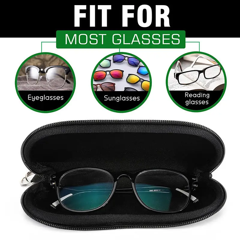 Sunglasses Case Portable Zipper Soft Glasses Case with Carabiner Sunglasses Case Black Zipper Eyeglass Pouch Neoprene