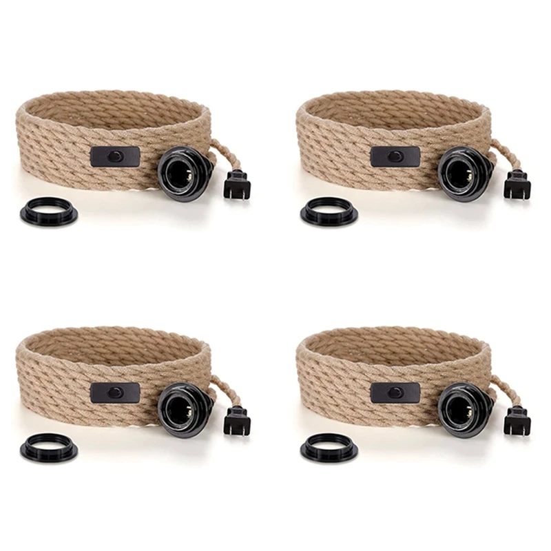 

Подвесной шнур, подвесной шнур, 4 шт., с выключателем, подвесной светильник из джутовой веревки 15 футов, подвесной светильник В индустриальном стиле, штепсельная вилка стандарта США