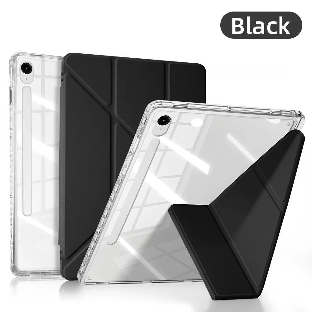Enhanced Clear Acrylic Tablet Case with Magnetic Stand and Pencil Slot, Multiple Viewing Angles, 11-inch