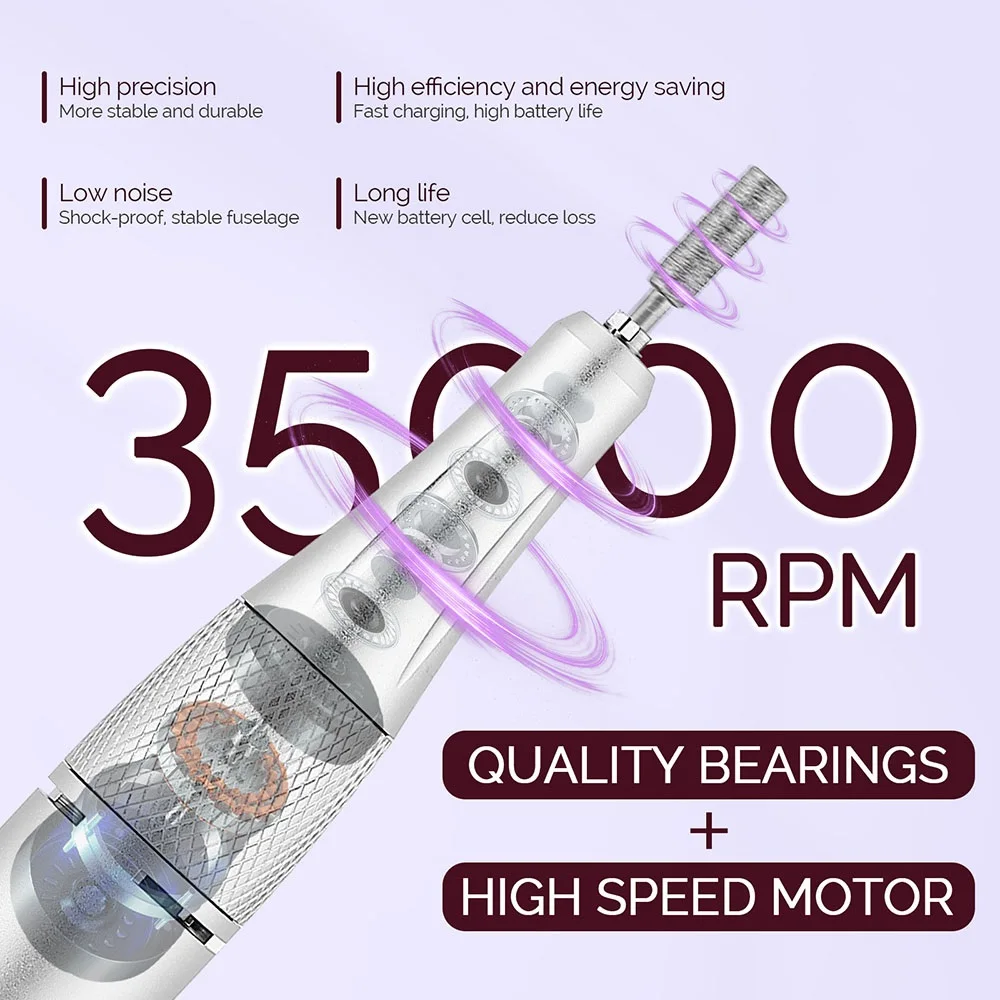 35000RPM Wireless Use Nail Drill Machine 1200mAh Nail Drill Milling Sander Nail Art Manicure Grinder Nail Polisher Cutter Kit