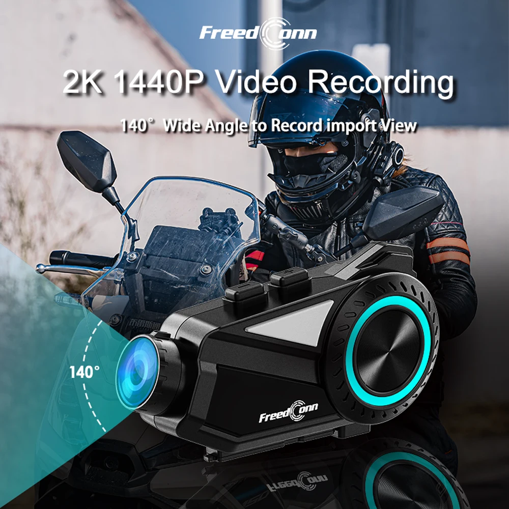 Freedconn-R3 Capacete de motocicleta, Intercomunicador Grupo, Cam traço, Motor, Automático, DVR, Wi-Fi, App, 1440P, 8 pilotos, 800m, Compartilhar música, FM