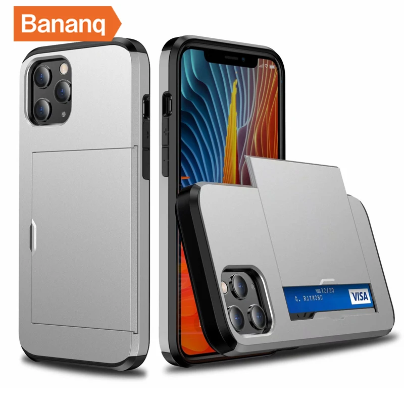 thumbnail image 1 of Bananq Slide Card Slot Phone Case For iPhone 11 12 13 14 15 Pro Max Mini X XS XR 8 7 6 Plus Shockproof Card Bag Cover, 1 of 5