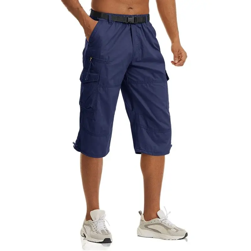 Men's Hiking Shorts Multi-Pocket Elastic Waist Cargo Shorts Summer Camping Travel Male Outdoor No Belt