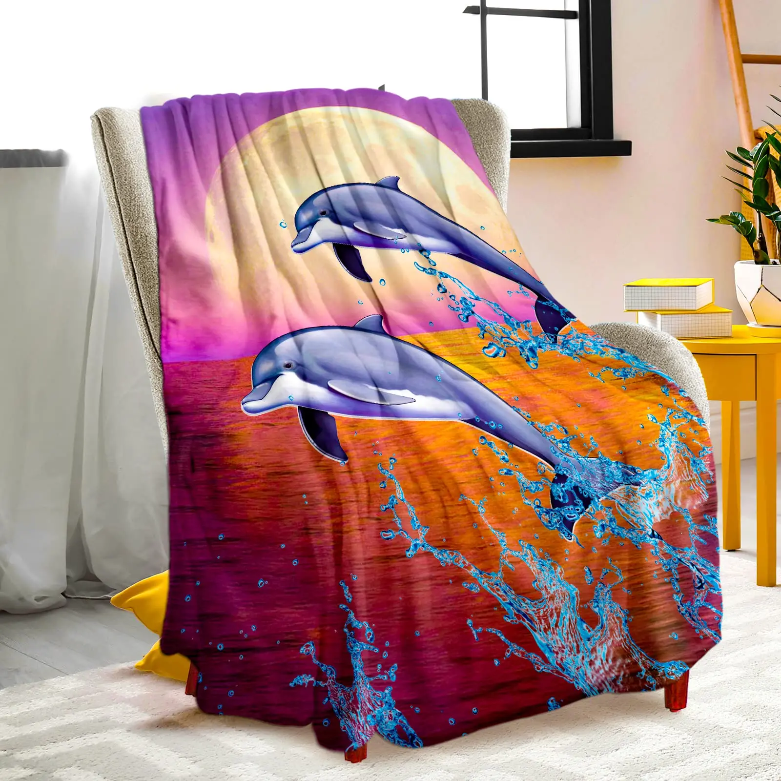 

New Fashion Sherpa Soft and Comfortable Blanket Dolphin 3D Printing Soft Blanket Bed Sofa Lunch Break Blanket Bedding Supplies