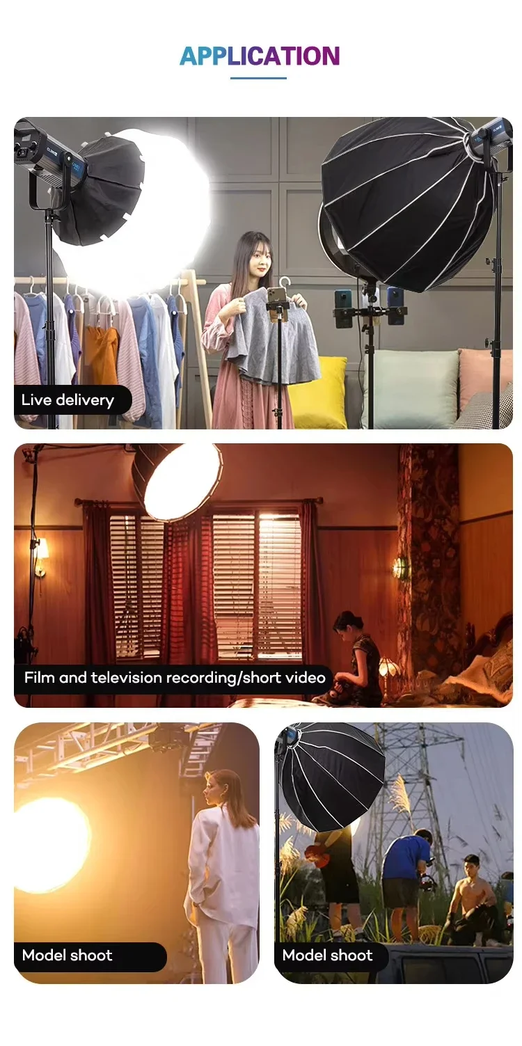 YJBEI CL300Bi 300W Highlight LED Bowens Mount Photography Light for Live Streami