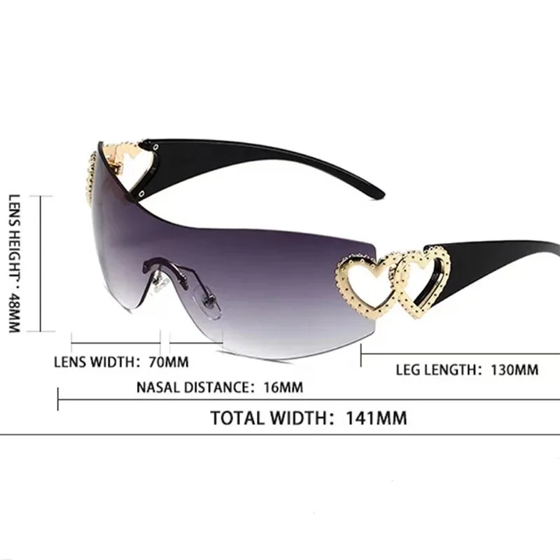Fashion Sunglasses Conjoined body Sunglasses Women's Decorative Heart-shaped Mirror Legs No Border Sun Glasses Outdoor Sport Eyewear UV400 fashion sunglasses