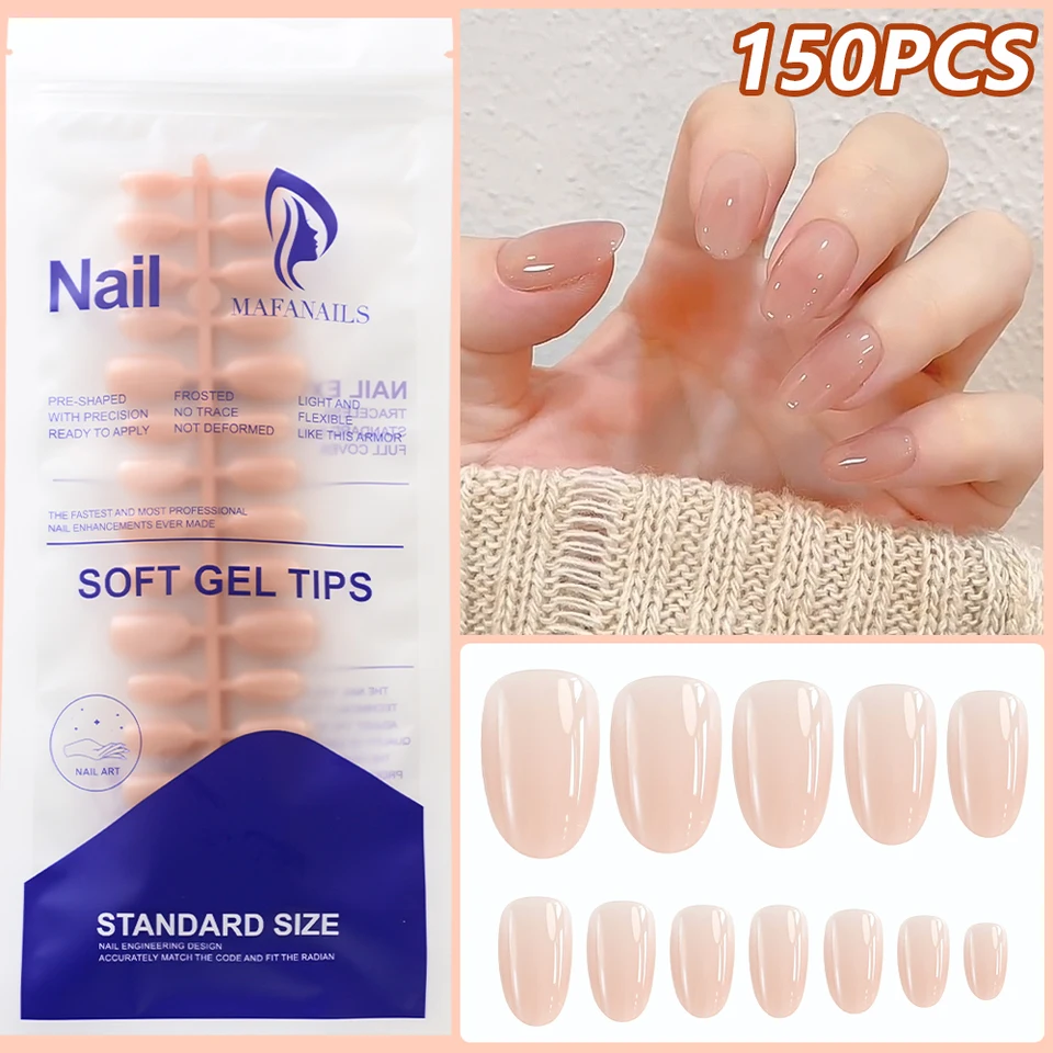 150Pcs Gradient Short Almond Press On Simple Glossy Nude False Nails XS/S/M Sizes Full Cover Fake Fingerti DIY Nail_voghion.com