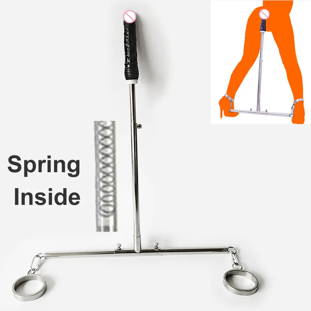 BDSM Bondage Device Anklecuffs Dildo Anal Plug Spreader Bar Open Leg Sex Toys For Couples Adult 18 Stainless Steel T Metal Frame