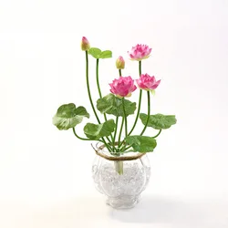 Mini Artificial Lotus Water Lily Potted Plant - Green Decor for Home, Party, and Wedding (Deep pink)