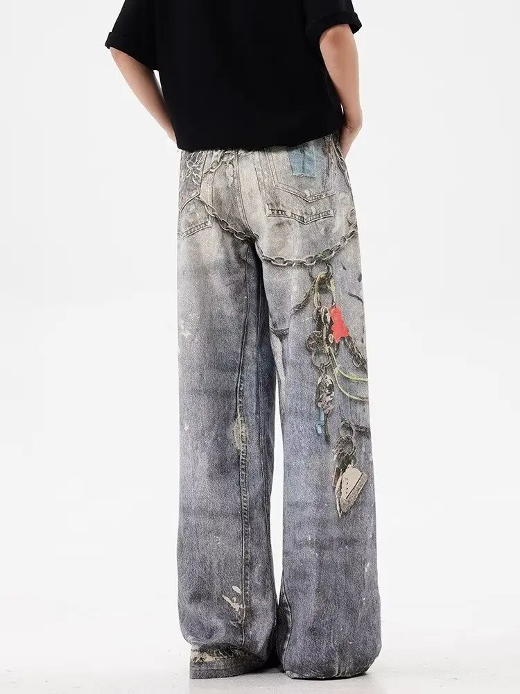 2024 Ropa Y2K Streetwear 3D Graphic Print Baggy Jeans Pants For Men 90S Vintage Clothes Straight Gothic Punk Old Denim Trousers 2
