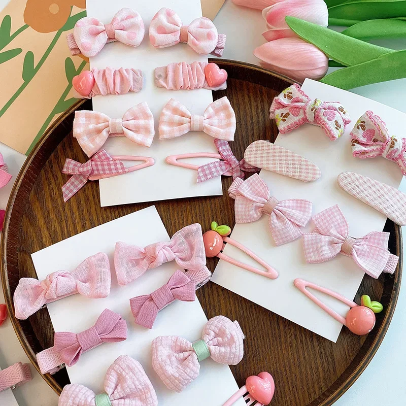 8pcs/set Baby Sweet Cute Pink Hair Clip for Kids Girls Aesthetic Floral Bow Chic Hair Pin for Toddler Lovely Hair Accessories