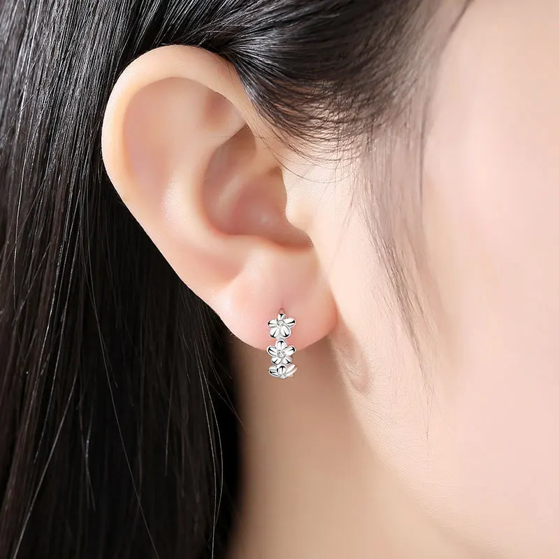 Top Sale 925 Sterling Silver Needle Earrings for Women's Wedding Fashion High Quality Jewelry Crystal Zircon Flower Cute Stud 6
