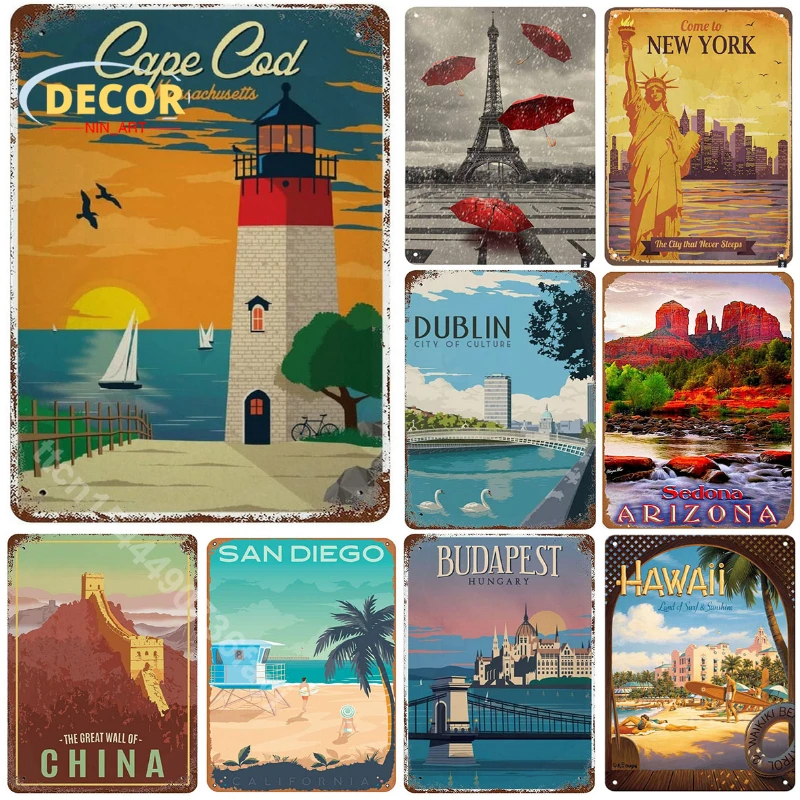 

Retro Vintage Metal Tin Signs Travel Landscape Poster Home Garden Restaurant Cafe Decoratios Office Shop Bar Club Wall Decor
