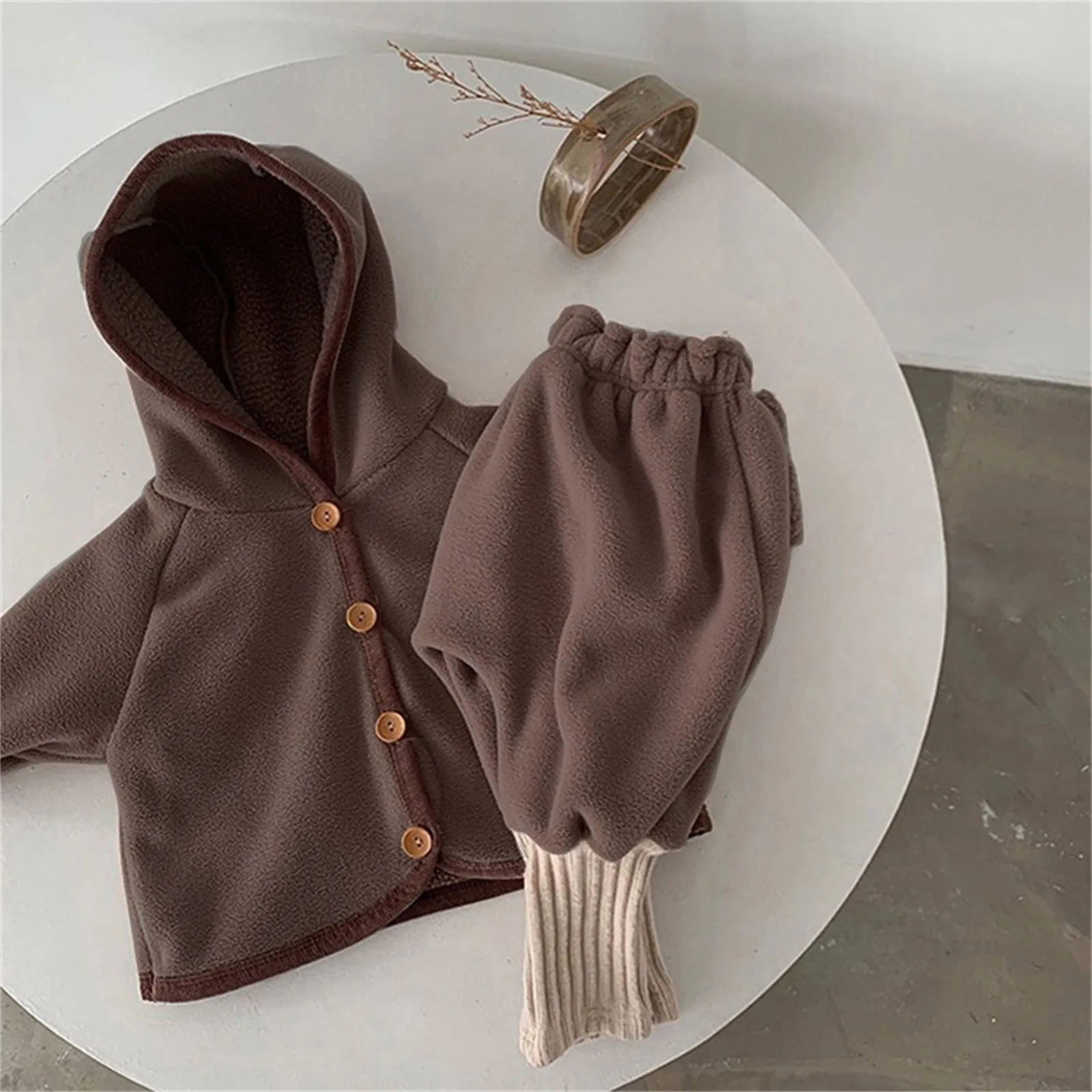 3 6 12 24 Months Newborn Girls Boys Clothes Sets Autumn Winter Clothing Thickened Hooded Long Sleeve Jacket+Pants Infant Outfits 2