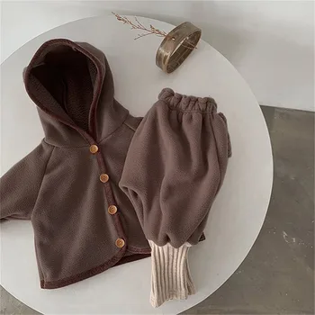 3 6 12 24 Months Newborn Girls Boys Clothes Sets Autumn Winter Clothing Thickened Hooded Long Sleeve Jacket+Pants Infant Outfits 2