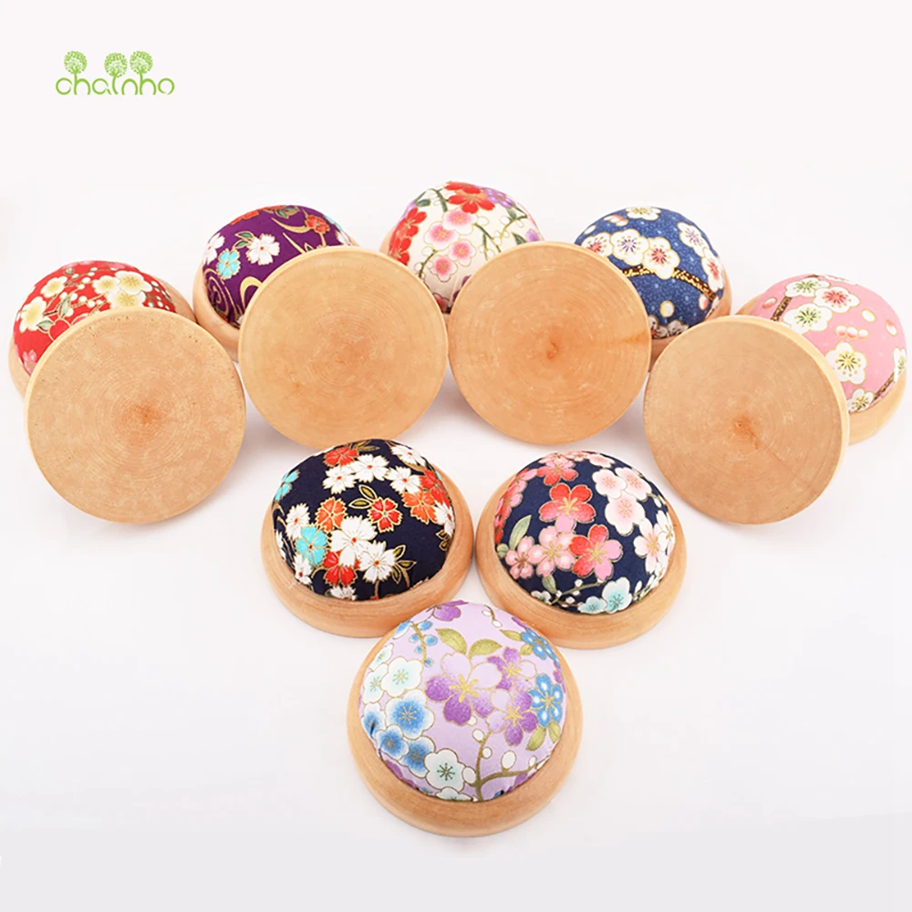 Chainho,Pin Cushion With Wooden Base,Printed Floral or Cartoon Fabric Cover,DIY Sewing Quilting Accessory,Needlework Tools,1 Pcs