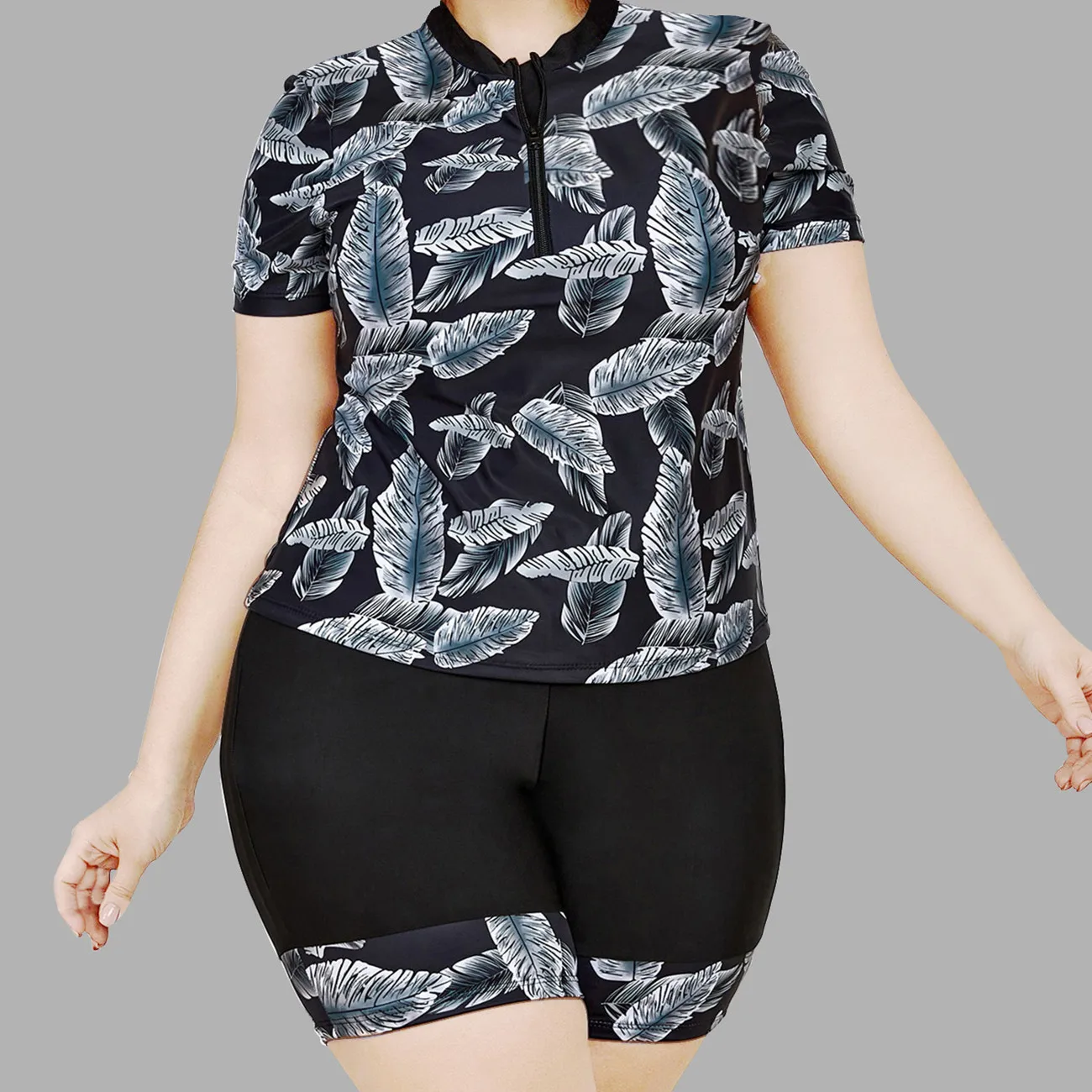 Sport Surfsuit Swimwear Plus Size Women Rash Guard Short Sleeve Swimsuit 2-Piece Surfing Suits Bathing Suit Bikini Tankini