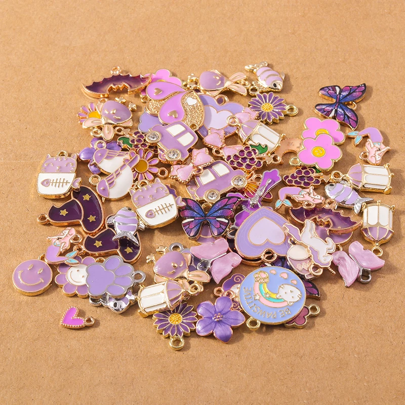 10 Stück zufällige gemischte Emaille-Tier-Charms, Herz-Blumen-Anhänger für Schmuckherstellung, Ohrringe, Halskette, DIY-Armband-Zubehör – Detail 9
