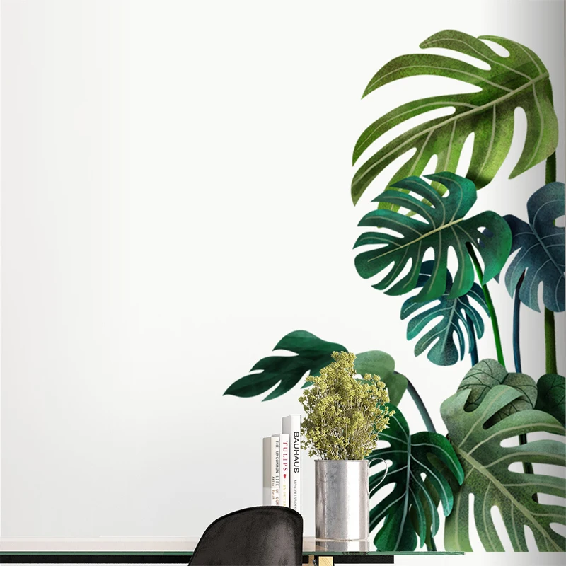 Large Nordic Green Leaf Wall Stickers Removable PVC Wall Decals Home