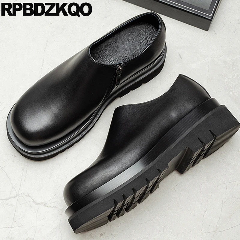 

Men Side Zip Flatforms Real Leather Cow Harajuku Dress Square Toe Lightweight Platform Creepers High Heels Muffin Shoes Wedges