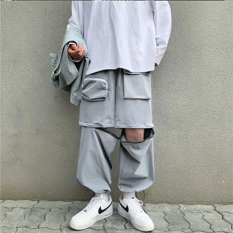 

Chic Y2K Trend Streetwear Pants Men Detachable Pockets Cargo Baggy Loose Herem Joggers Dance Club Moto Biker Cool Summer Patalon