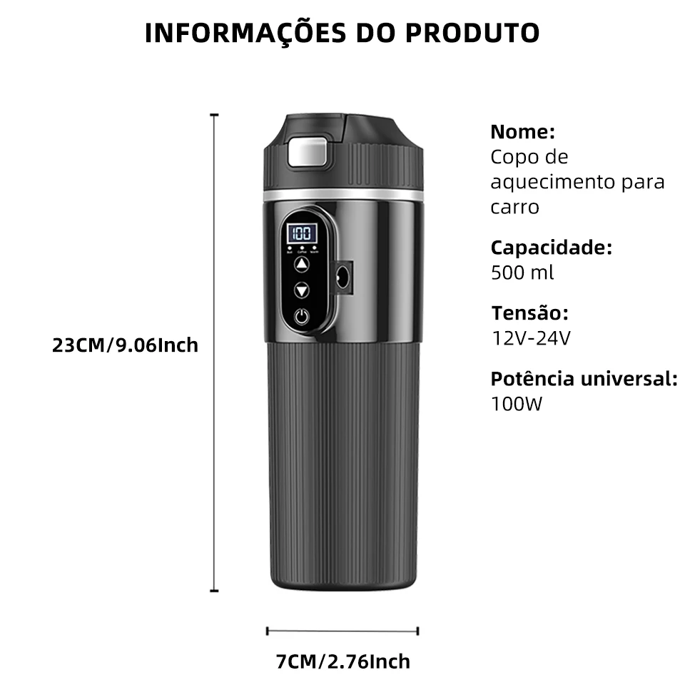 Copo de aquecimento elétrico para carro 12v/24v, 500ml, grande capacidade, lcd, copo térmico para carro, regulação inteligente de temperatura - Imagem 6