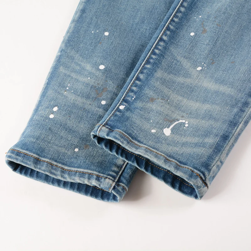 High Street Fashion New Men's Jeans Slim Fit Elastic Retro distressed Blue Jeans Designer Hip Hop Brand High Quality Pants