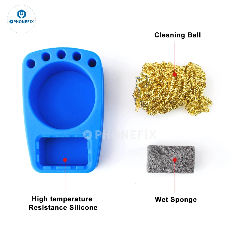 

Silicon Solder Dross Box Holder Iron Tips Cleaner Desoldering Tin Remover Metal Wire Cleaning Ball Soldering Iron Stand Kit