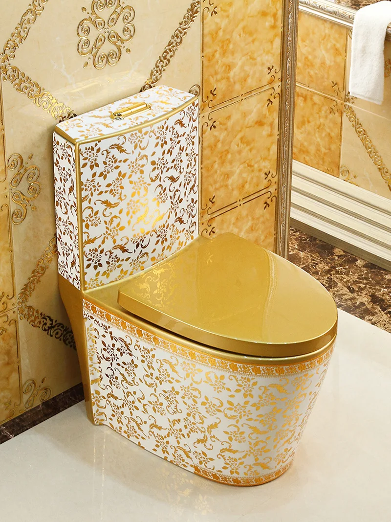 Hot Selling Luxury Design Toilet Ceramic Plating Gold Color Bathroom Toilet Bowl Set