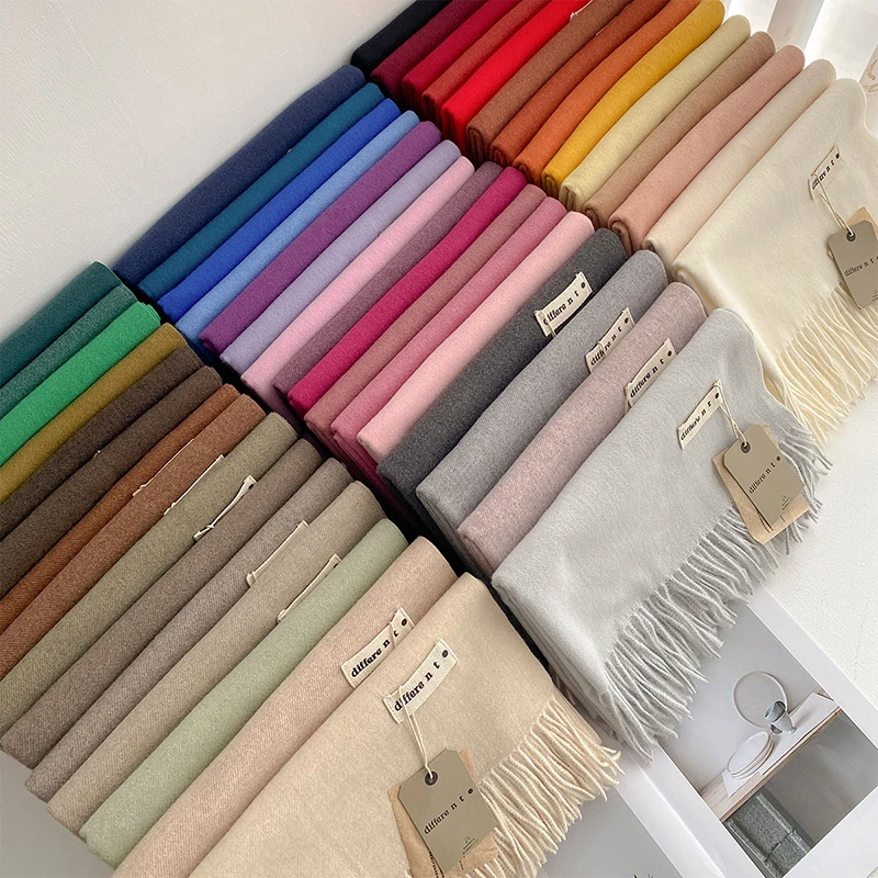 Neue 45 Farbe Winter Schal für Frauen Lange Warme Kaschmir Schals Hijab Solide Dame Schal Wrap Weibliche Pashmina Bandana Kopf Stola – Detail 5