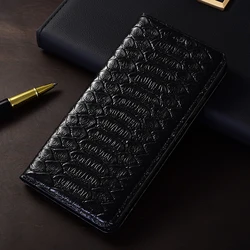 Luxurious Python Genuine Leather Flip Phone Case - A24 4G 5G (Black)