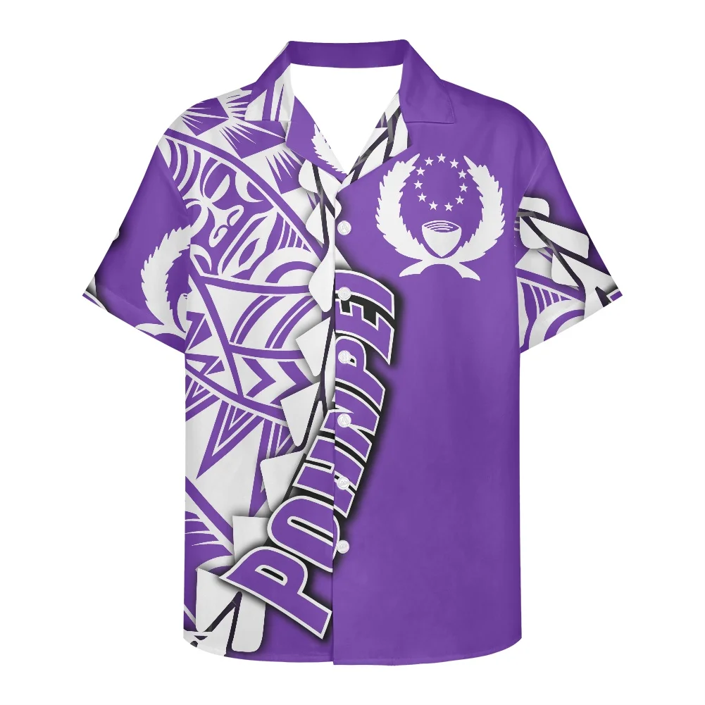 New Design Purple Menswear Polynesian Tribe Men Short Sleeve V Neck Shirt Summer 2022 Pohnpei Logo Printing Men Clothing электросамокаты tribe kid purple