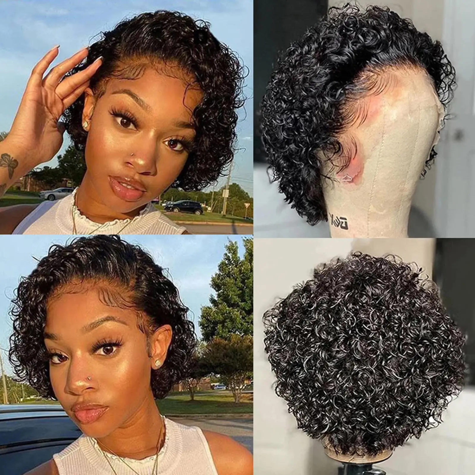 Sb2bc4fd9db3c48ea812f6b944c254f210 Pixie Cut Wig Lace Wigs Deep Wave 13x4 Lace Frontal Wig Transparent Curly Short Bob Wig 13x1 Lace Wig Prepluck Remy Human Hair Mallzona
