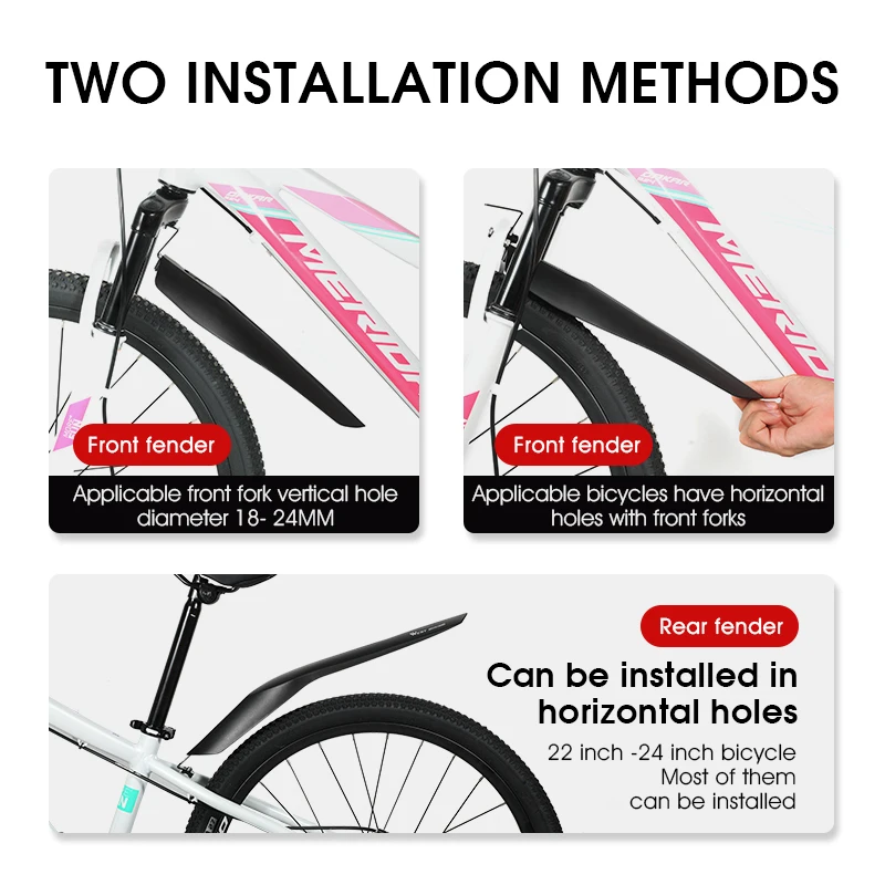 WEST BIKING 2 Pcs Bicycle Fenders Set 22-24 Inch MTB Front/Rear Mudguard Tire General Cycling Mud Guard Wings Bike Accessories