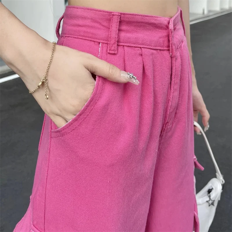 Pink Work Suit Jeans Women's Summer Spicy Girl Dopamine High Waist Style Design Sense Versatile Colored Straight Leg Pants P91