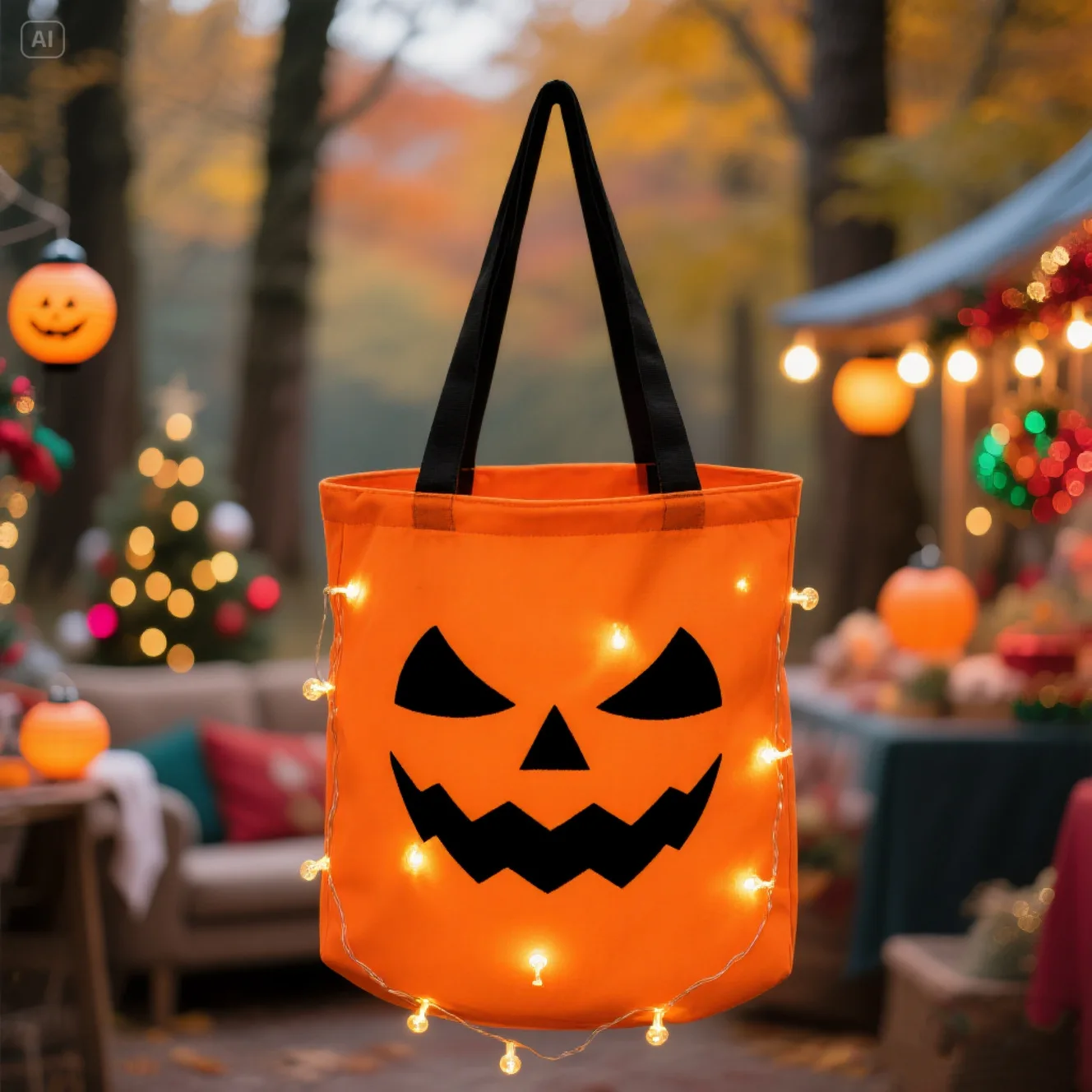 1-40Pcs Halloween LED Pumpkin Bucket Collapsible Candy Bags Trick or Treat Candy Container for Halloween Party Gift Decor