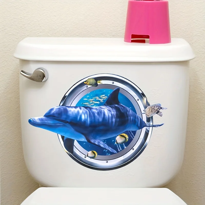 3D Dolphin Diving Toilet Stickers Self-Adhesive Toilet Lid Inside and Outside Backrest Vinyl Decals Bathroom Mirror Decoration
