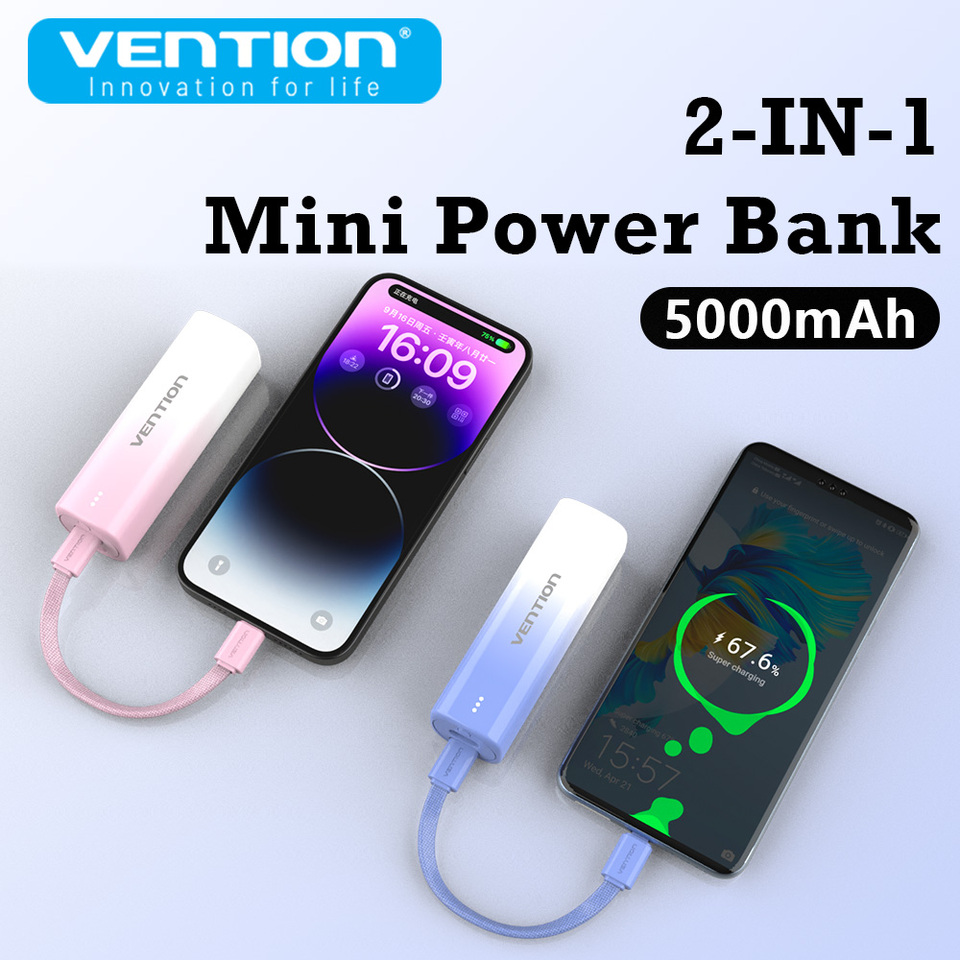 Vention Mini Power Bank Portable Powerbank Fast Charging External Battery 5000mAh 20W PD Charger Spare Battery for iPhone Huawei