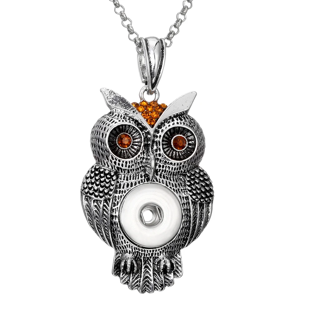10pcs Vintage Crystal Rhinestone Owl Snap Button Necklace for Women Fit 18mm 20mm Snap Buttons Jewelry